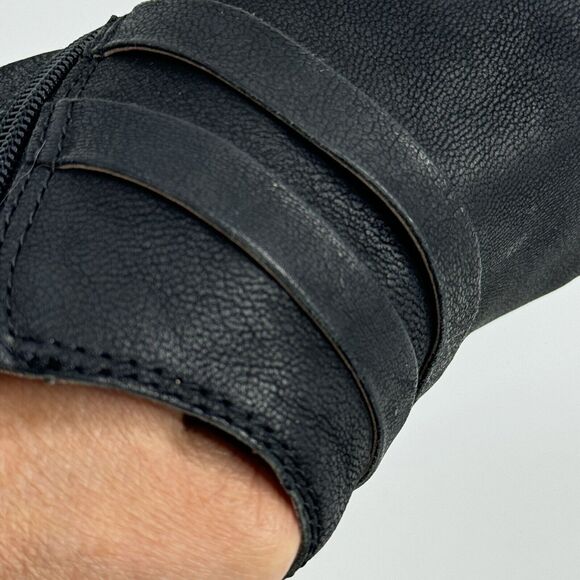 Lucky Brand Ankle Black Pebble Leather Pointed Toe Stacked Heel Boots Bootie 8.5 - Picture 7 of 8